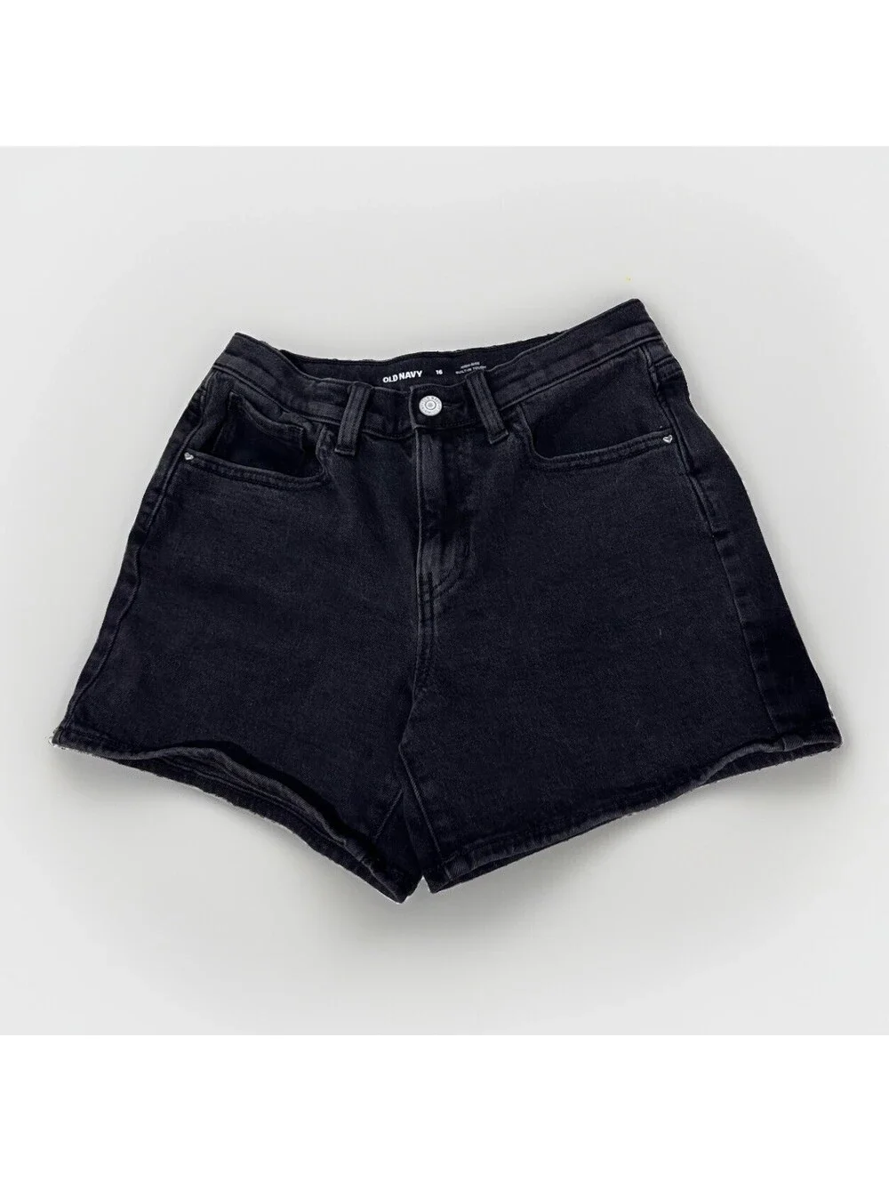 (RFB5) Old Navy Girls High-Waisted Black Wash Jean Midi Shorts Size 16 New